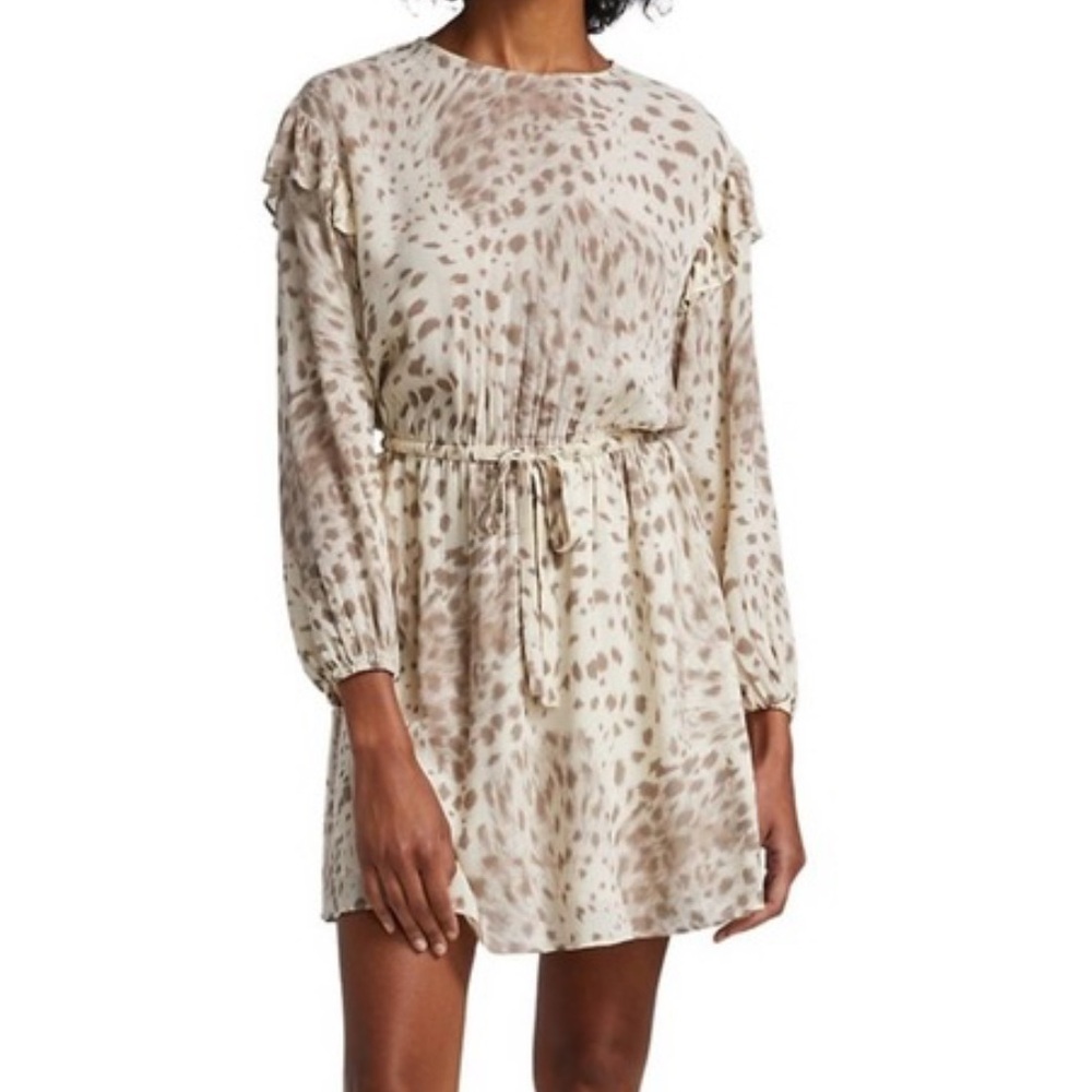 Rails Ora drawstring mini dress animal print in tan/cream